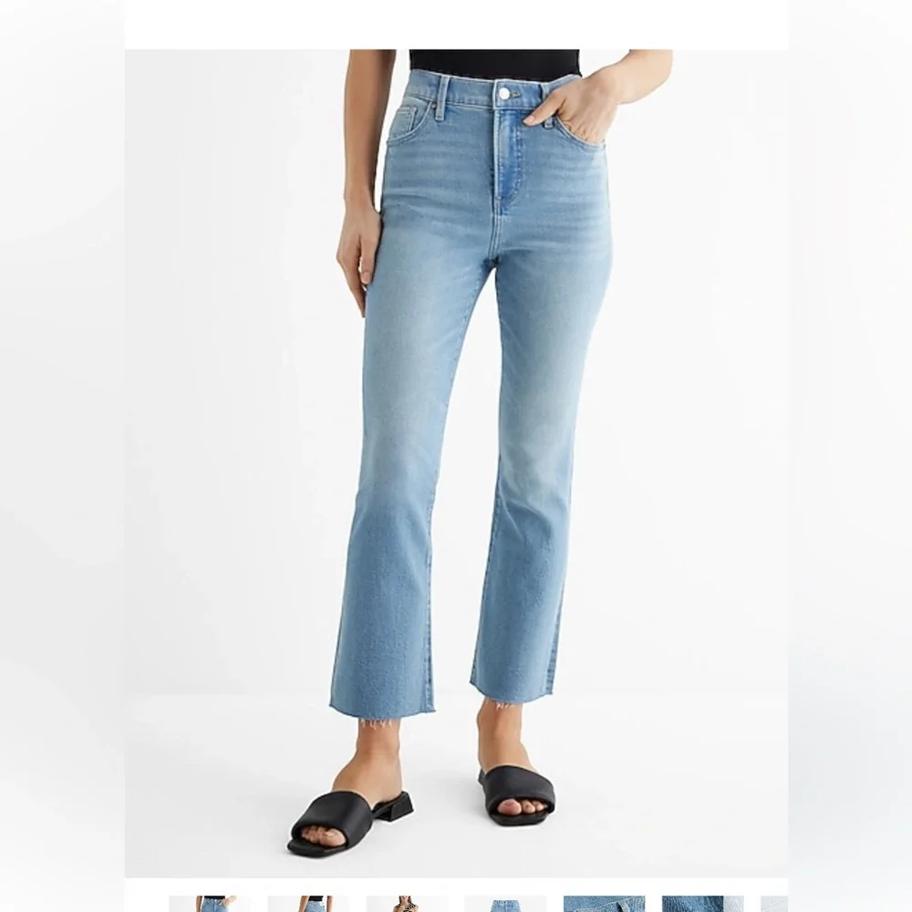 Express high waisted light wash raw hem cropped flare jeans. Size 12r - Picture 5 of 5